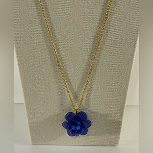 Talbots Blue Resin Flower Pendant Necklace 32” Gold-Tone Chain Floral Statement